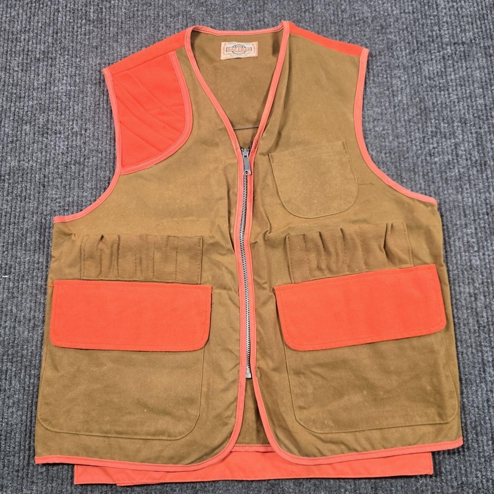 Vintage Saftbak Vest Mens Large Orange Canvas Quilted Hunting Game Pouch